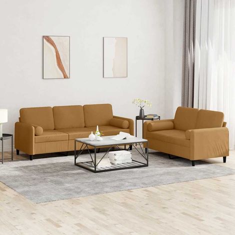 2-tlg. Sofagarnitur mit Kissen Braun Samt (1/5)