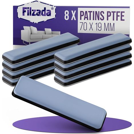8 Patins Meubles Téflon Auto-adhésifs - Carrés 70x19 mm - Glissement Silencieux PTFE - Protection Sols Durs - Pour Chaises et Tables (1/5)