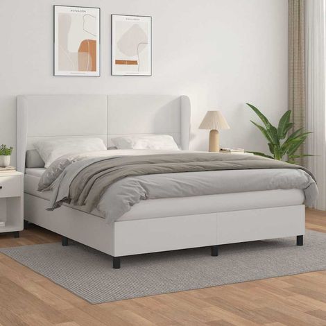 Cama box spring con colchón cuero sintético blanco 160x200 cm (1/5)
