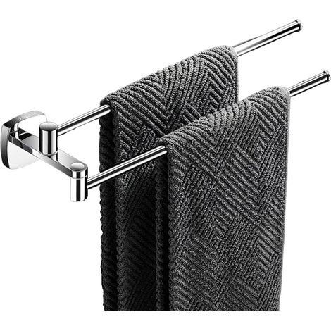 Toallero giratorio para baño, toallero de pared con 2 barras, 34,3 cm, plateado (1/5)