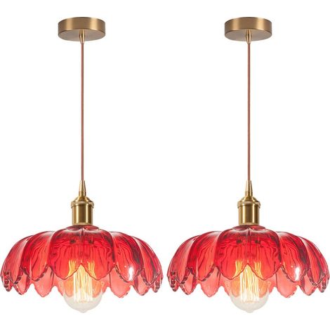 2PCS Plafonnier D'Intérieur Vintage Suspension Luminaire En Verre Lustre Rétro Suspension Moderne Pour Salon, Chambre, Couloir Rouge