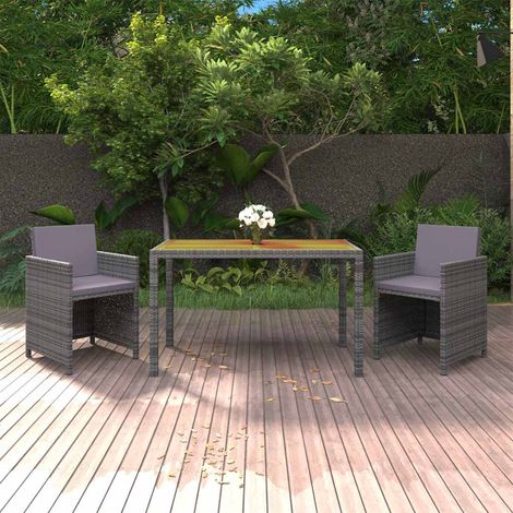 Ensemble à manger de jardin coussins 3 pcs-Salon de jardin Résine tressée Gris 809462 (1/5)