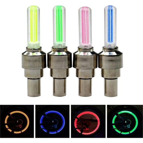 Lot de 4 lumières LED pour roue de vélo, 4 couleurs - Bouchons de valve LED pour roue avant et arrière - Étanches et lumineux - Pour sécurité et visibilité (1/5)