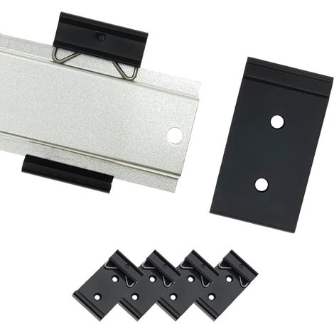 Lot de 4 clips de montage universels sur rail DIN de 1,08 mm de largeur - Supports de montage sur rail DIN - Pince fixe en alliage d'aluminium - Clip de relais solide pour rail DIN de 35 mm - Noir (1/5)