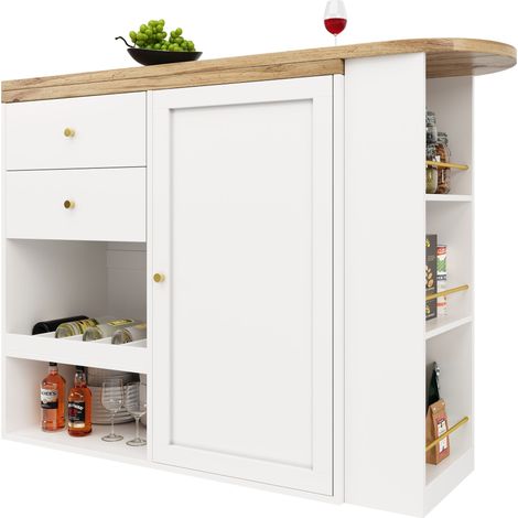 Mueble de almacenaje con 4 Cajones y 3 Estantes Abiertos Giratorios, para Salón Despacho Comedor, en MDF, Blanco (1/5)