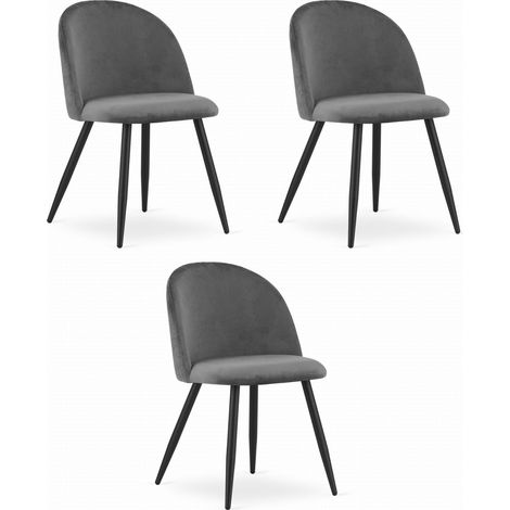 Set di 3 Sedie Bello in Velluto Grigio Scuro e Metallo Nero (1/5)