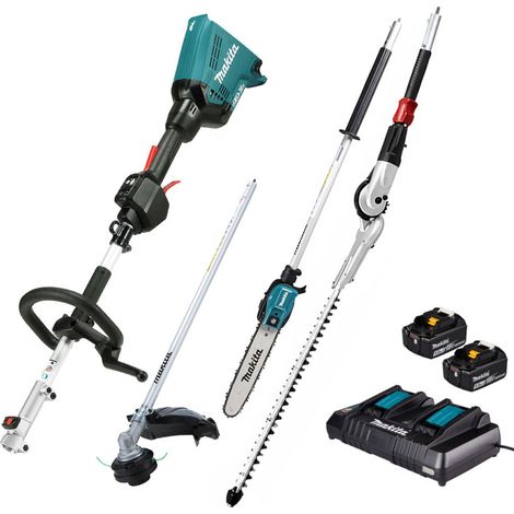 MAKITA Pack Outil Multifonctions 36V DUX60 + Coupe-Herbe + Perche élagueuse + Taille-haies + 2 batt 5Ah + Chargeur double