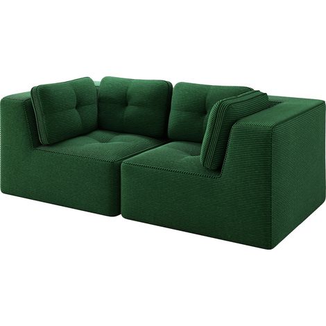 Canapé d'angle modulaire et configurable, sofa sans cadre deux places, canapé en velours côtelé confortable, idéal pour salon et chambre, vert (1/5)