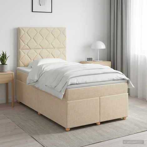 vidaXL Lit boxspring avec matelas Crème 120 x 200 cm Tissu (1/5)
