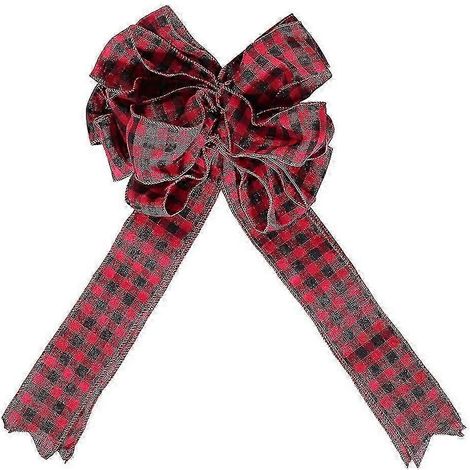 Nœud décoratif de Noël à carreaux rouges de 47 cm - Accessoires de Noël (1/5)