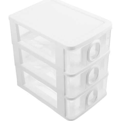 Organiseur de Bureau à 3 Tiroirs Transparent et Blanc Petit Format Boîte de Rangement en Plastique pour Fournitures de Bureau Maquillage et Accessoires Rangement Pratique et (1/5)