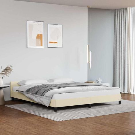 Estructura de cama con cabecero sin colchón crema 160x200 cm (1/5)