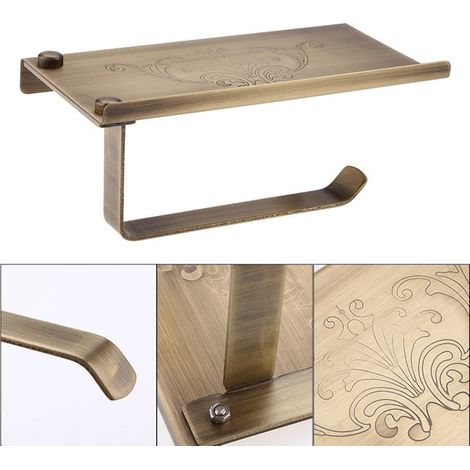 Porte-papier hygiénique en laiton vintage antique avec étagère pour téléphone, fixation murale, couleur bronze (SKU produit : 94421222 SKU Offre : JY03302-02) (1/5)