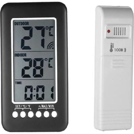 Thermomètre intérieur et extérieur sans fil 2 en 1 Affichage LCD Plage de -30 °C à 70 °C Transmetteur jusqu'à 100m