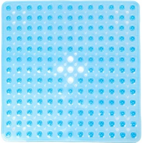 Tappetino da bagno quadrato antiscivolo, tappetino trasparente in PVC per vasca e doccia, tappetino antibatterico per doccia, tappetino antimuffa per bagno, 53 cm x 53 cm, blu (1/5)