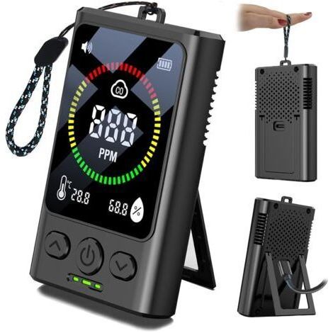 Détecteur de CO portable rechargeable 3 en 1, alarme sonore et visuelle, mesure température et humidité, autonomie 168 heures (1/5)