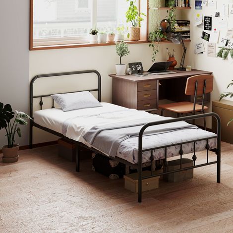 Cadre de lit pour matelas 200 x 90 cm, sommier pliable, lit en métal de 82,5 cm de haut, pour chambres et chambres d'amis, noir (1/4)