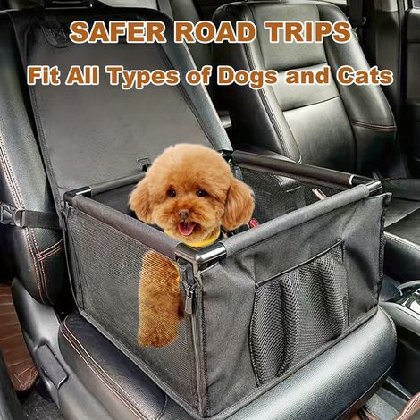 Siège auto renforcé pour animaux de compagnie, en maille respirante, avec ceinture de sécurité, panier de transport stable pour chiens et chats (noir) (1/2)