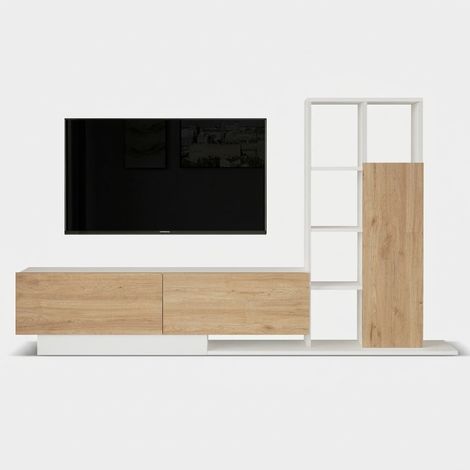 TV-Wohnwand mit Bücherregal Yarok - Eiche (1/4)