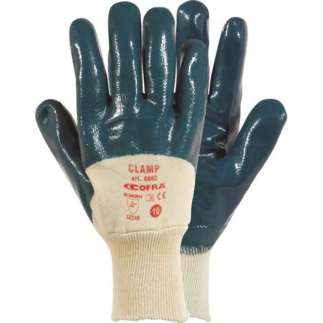 Gants de protection anti-abrasion enduits nitrile 3/4 pour manutention lourde CLAMP COFRA (Lot de 12) Bleu 11 (1/2)