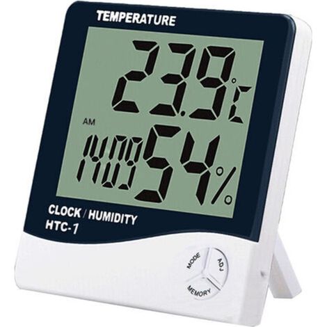 Thermometre Numerique Hygrometre Temperature Interieure Moniteur Lcd Humidite Gauge Grand Station Meteo Reveil Avec Calendrier Rappel Horaire Et Max Min Memoire, Htc-1 (1/5)