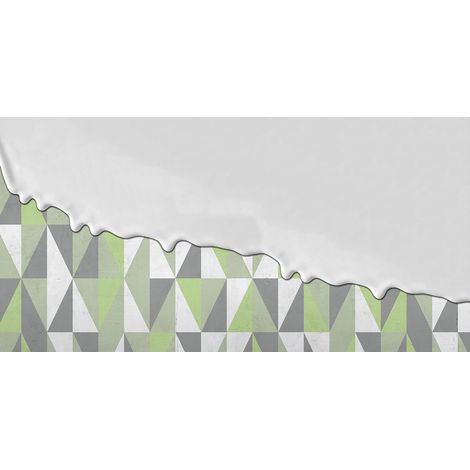 Papier peint panoramique à motifs graphiques | Tapisserie panoramique verte, grise et blanche | Papiers peints panoramiques pour chambre d'ado - 250 x 500 cm (5 pièces) (1/2)