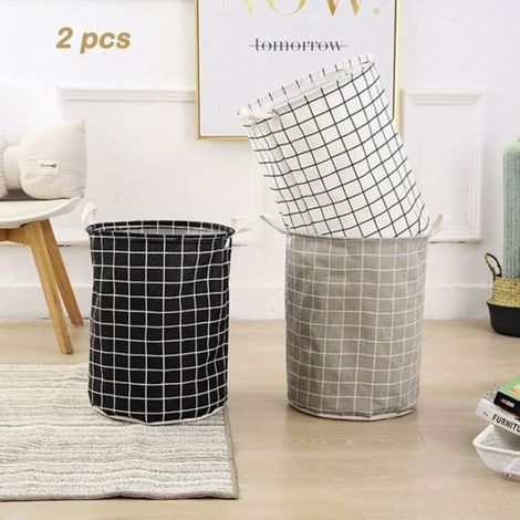 2PCS Paniers à Linge - Grandes Corbeilles à Linge Pliables avec Poignées et Cordon de Serrage - Gris et Noir (1/4)