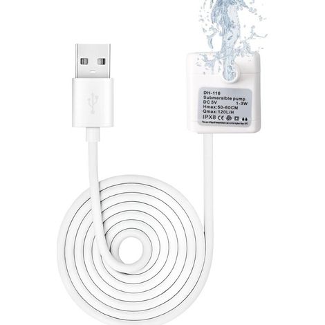 Cette pompe à eau USB de 120 L/h est idéale pour les chats et les chiens, et convient également aux aquariums. C'est une mini-pompe submersible ultra-silencieuse de 3 watts, avec débit réglable et un (1/5)