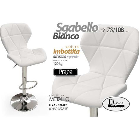 PRAGA SGABELLO CON DESIGN TRAPUNTATO 49 X 78 X 108 CM COLORE BIANCO