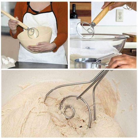 Le fouet à pâte danois original, batteur à main de style hollandais en acier inoxydable de 13 pouces avec manche en bois, outil de cuisine pour la préparation de gâteaux, desserts, pain au levain, piz (1/4)