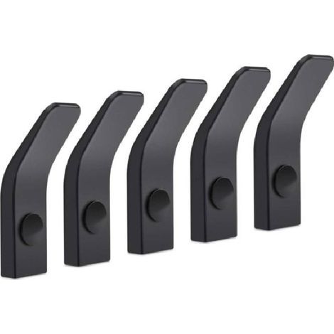 Black aluminum wall hook for towels, clothes rack, for bathroom, kitchen, office, garage, 5 pieces (1/4)