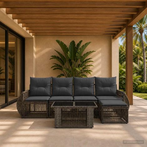 vidaXL Conjunto de sofás de jardín 6 uds. Gris y Gris Oscuro (1/5)