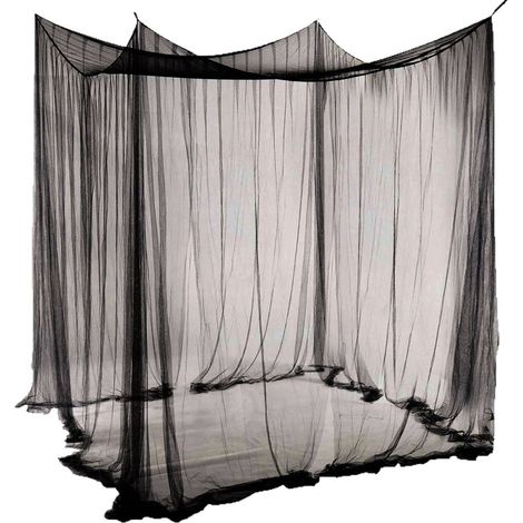 Cortinas mosquiteras de esquina tamaño king size, dosel para cama individual, aptas para todas las cunas y camas de adulto, habitación infantil, cuna, jardín, camping (negro)
