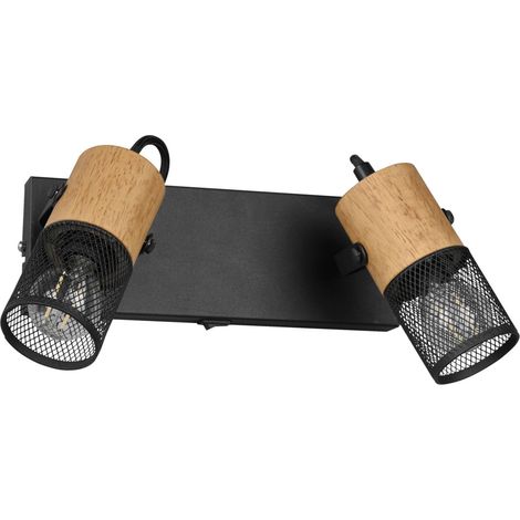 Wandstrahler TOSH 2-flammig mit Schalter, Schwarz & Holz, Breite 26cm (1/3)