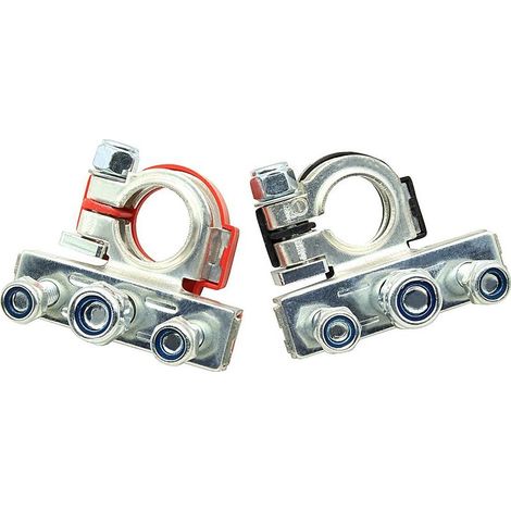 Lot de 2 bornes de batterie, Cosse Batterie 3 voies 12 V en cuivre étamé, Raccordement de batterie positif et négatif, Clip de Batterie de Voiture pour Voiture, Caravane, Camping-Car (1/4)