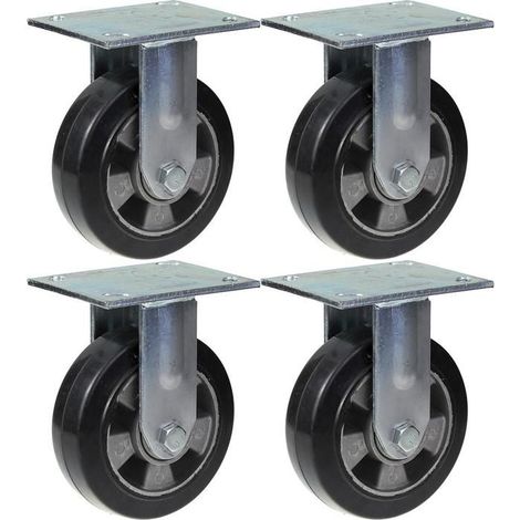 Wheels - 152 mm - Black rubber - Fixed - Capacity 1320 kg - Set of 4 (1/4)
