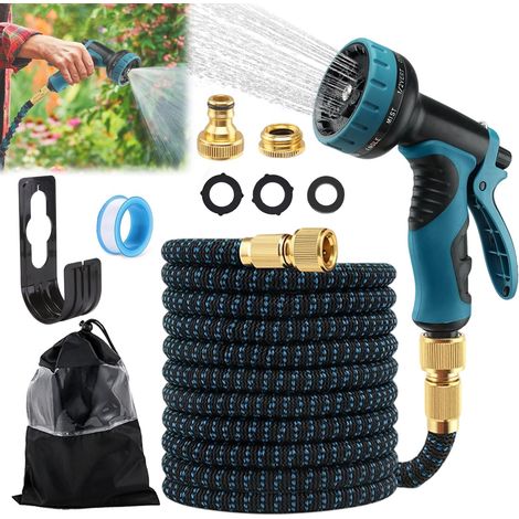 15 m langer, ausziehbarer Gartenschlauch, Gartenschlauch mit Sprühdüse (inkl. 1/2"- und 3/4"-Adapter), 10 Bewässerungsmodi, Gartenschlauch mit Latexkern (1/5)