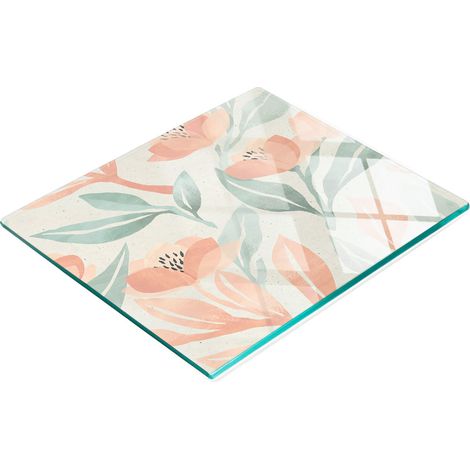 Tavola decorativa multifunzionale da cucina in vetro temperato con fiori, 60x52 cm (1/5)