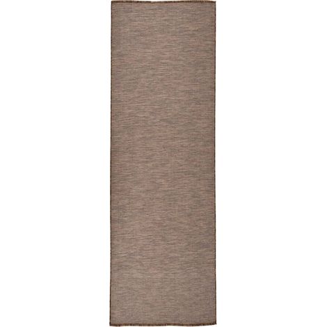 Tapis d'extérieur tissage plat en polypropylène résistant aux UV marron 80 x 250 cm - PANGIVO (1/5)