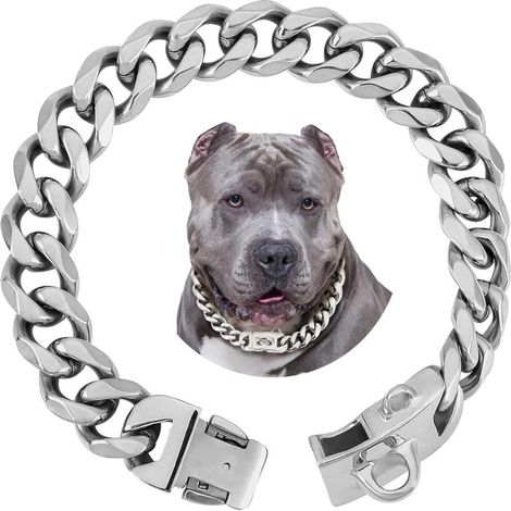 Collar para perros BAOBOTE de 19 mm, plateado, colorido, con placas cubanas y cierre de seguridad, para Pitbulls grandes (24 placas). (1/5)
