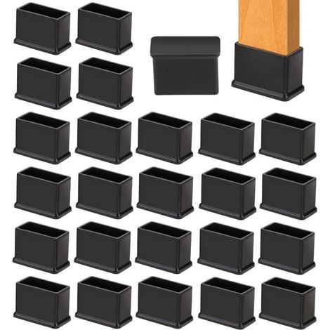 Lot de 24 embouts rectangulaires pour pieds de chaise en PVC épais, Réduit le bruit et les rayures,15 x 30 mm (1/4)