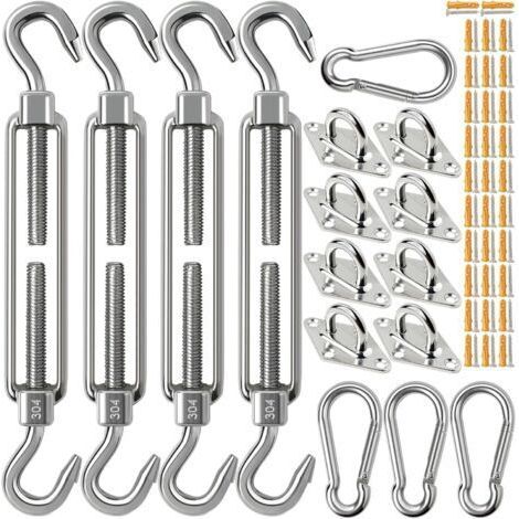 BUNTHAUS Kit de 80 accessoires de fixation pour voile d'ombrage triangulaire rectangulaire de 15,2 cm en acier inoxydable 304 très résistant et antirouille pour jardin extérieur (1/5)
