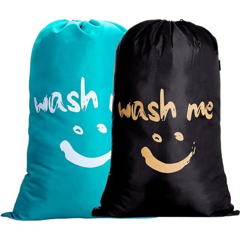 Wäschesack 120L mit Kordelzug, 2er-Set, Blau & Schwarz (1/5)