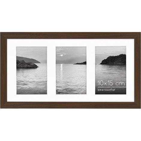 Cadre Photo 10x15 cm Noyer - Cadre Pêle-Mêle 20x36 cm sans Passe-Partout ou avec Passe-Partout pour Trois Photos 15x10 cm avec Verre Résistant aux Chocs (1/5)