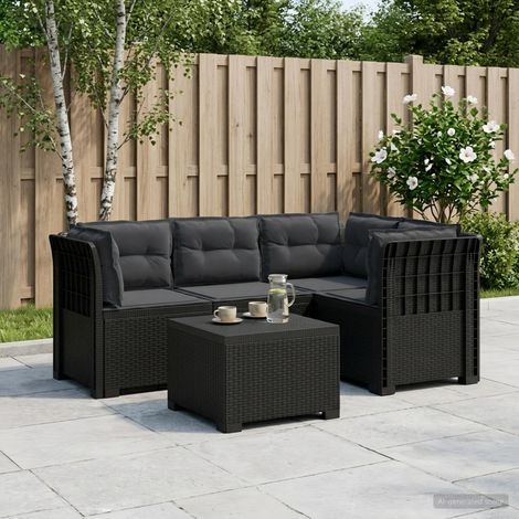 Canapé de Jardin 4 Places avec Table et Coussins Style Rotin PP Anthracite - PANGIVO (1/5)