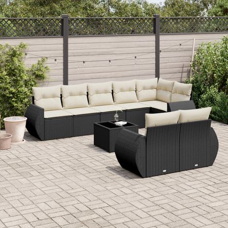 Salon de jardin modulable 9 pcs en résine tressée avec meuble bas et coussins noir - PANGIVO (1/5)