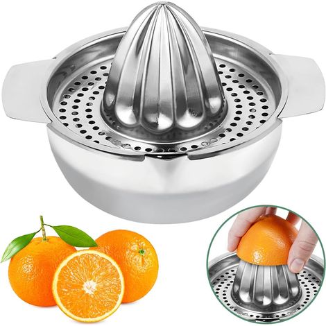 Presse-agrumes manuel en acier inoxydable - Passe au lave-vaisselle - Pour citrons, citrons verts, oranges et pamplemousses - Avec récipient de 400 ml - Presse-agrumes