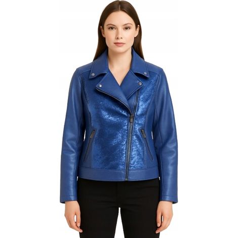 Chaqueta motera para mujer Maloo, azul con lentejuelas, talla 40 WC (1/4)