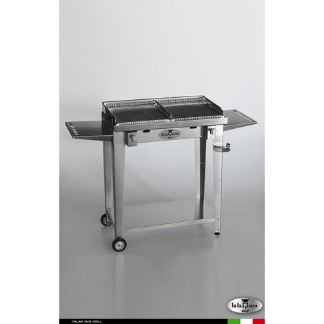 Grill 8.4 Inox Piastra ondulata - Con portapiatti - Senza paraschizzi - Con kit mensola e ruote - Satinato - barbecue, griglia, giardino, carne, a gas, acciaio made in Italy