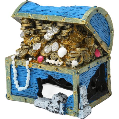 Coffre au trésor décoratif en résine pour aquarium, cachette pour aquarium, ornement bleu (1/5)